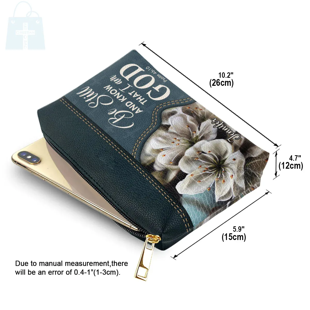 Christianartbag Makeup Cosmetic Bag, Be Still And Know That I Am God, Christmas Gift, Personalized Leather Cosmetic Bag.