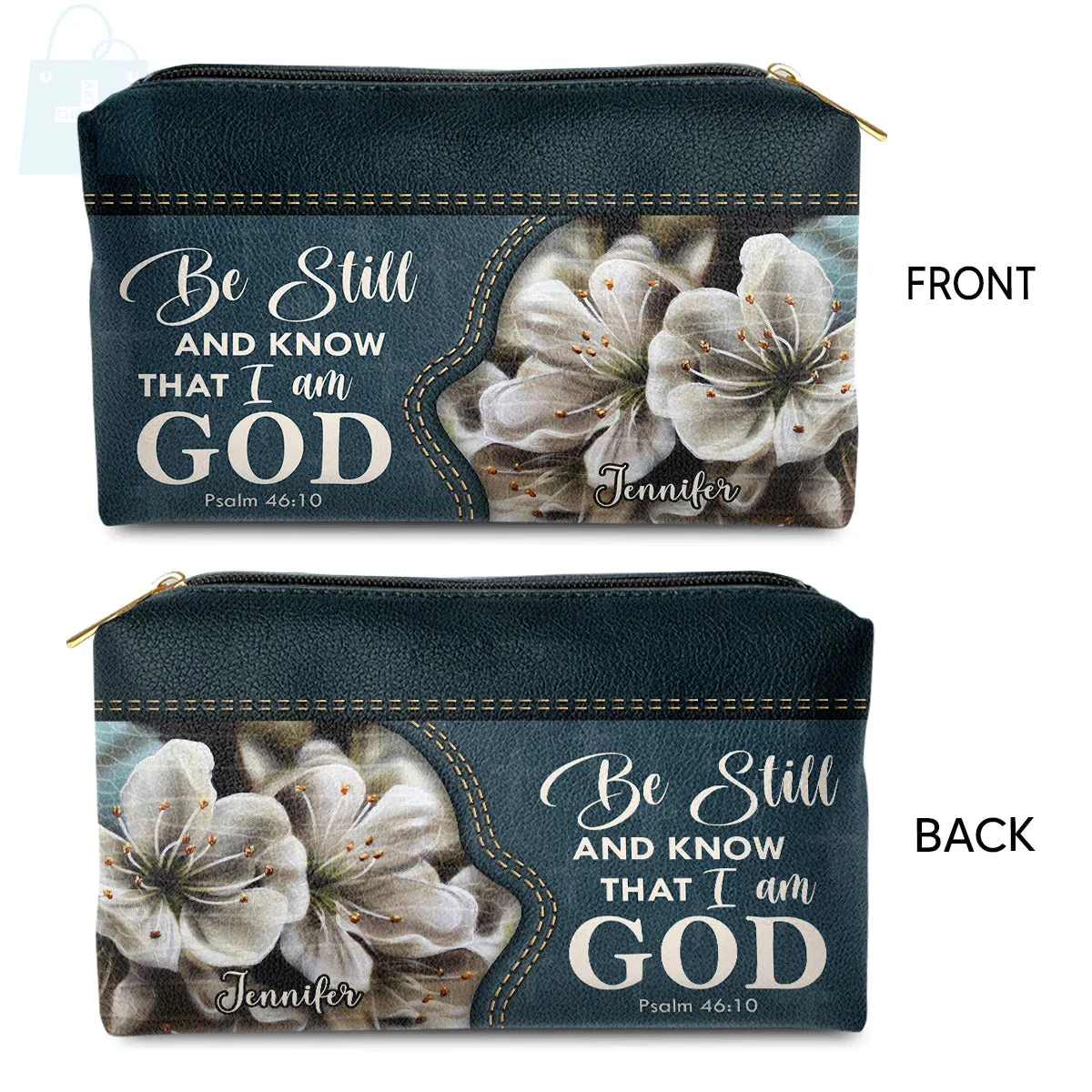 Christianartbag Makeup Cosmetic Bag, Be Still And Know That I Am God, Christmas Gift, Personalized Leather Cosmetic Bag.