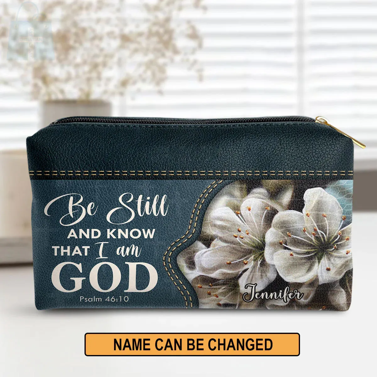 Christianartbag Makeup Cosmetic Bag, Be Still And Know That I Am God, Christmas Gift, Personalized Leather Cosmetic Bag.