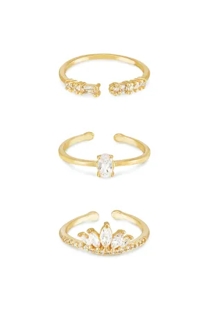 Crystal Majesty 18k Gold Plated Ring Set of 3