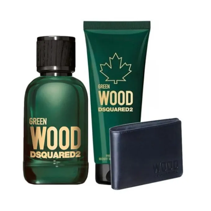 DSQUARED² WOOD GREEN POUR HOMME FOR MEN SET EDT 100 ml   BATH & SHOWER GEL 100 ml   BLACK WALLET