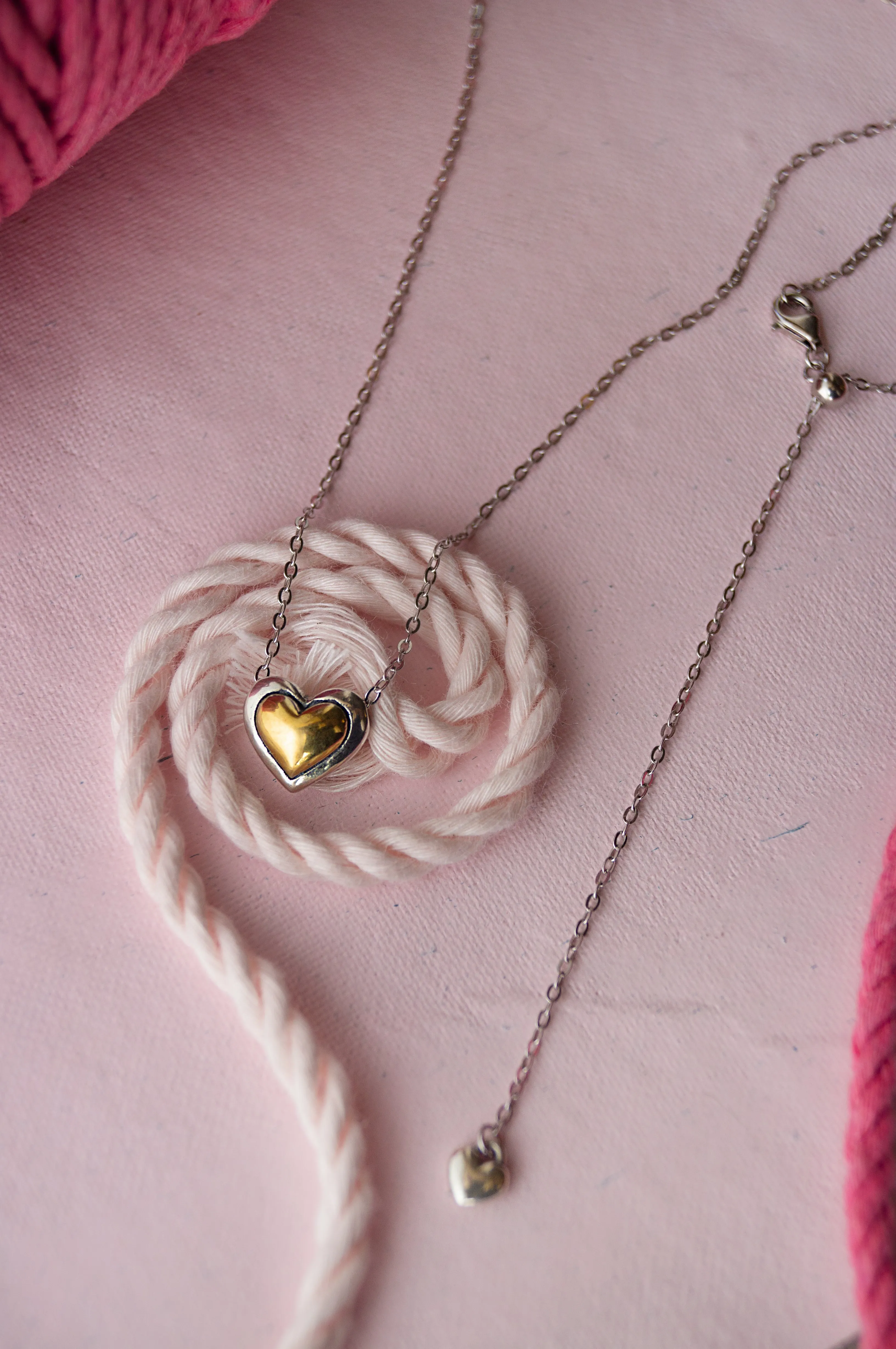 Dual Tone Heart Sterling Silver Pendant Chain Necklace