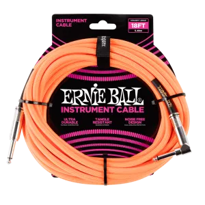 ERNIE BALL 18' BRAIDED STRAIGHT / ANGLE INSTRUMENT CABLE - NEON ORANGE P06084