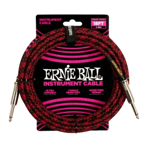 Ernie Ball 18ft Braided Straight Straight Inst Cable Red Black