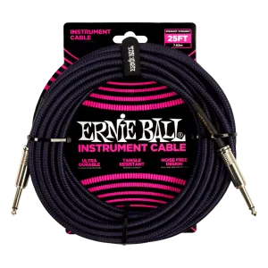 Ernie Ball 25ft Braided Straight Straight Inst Cable Purple Black