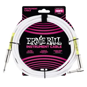 Ernie Ball 3 MetersStraight / Angle Instrument Cable, White
