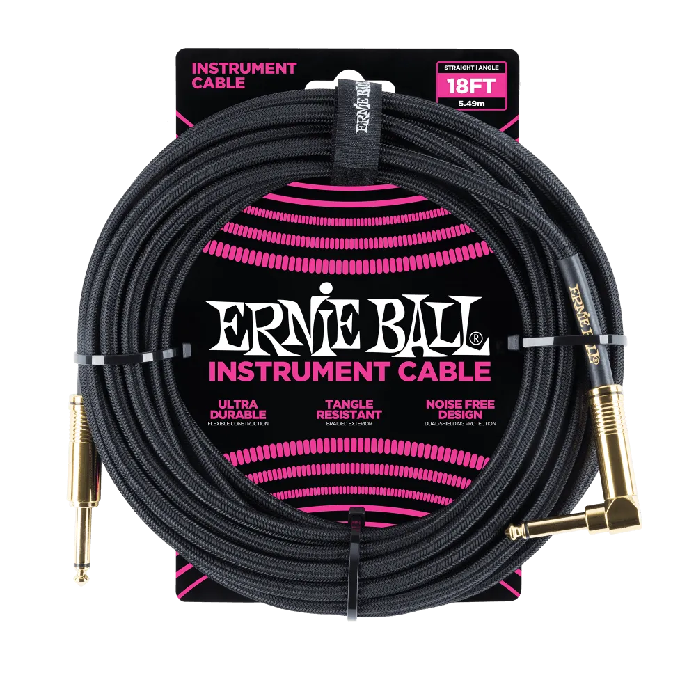 Ernie Ball 5.5 Meters Braided Straight / Angle Inst Cable, Black