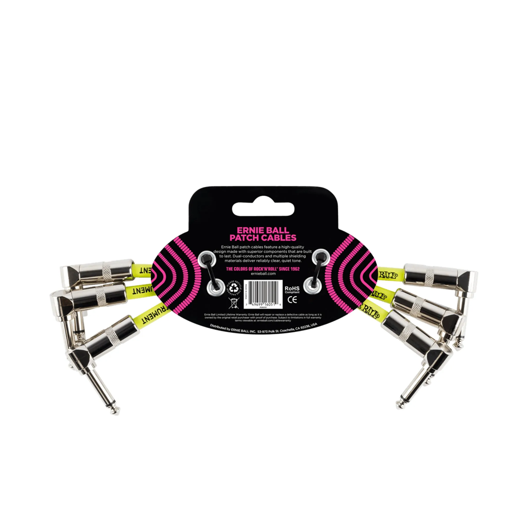 Ernie Ball 6' Angle to Angle Patch Cable, 3-Pack, White