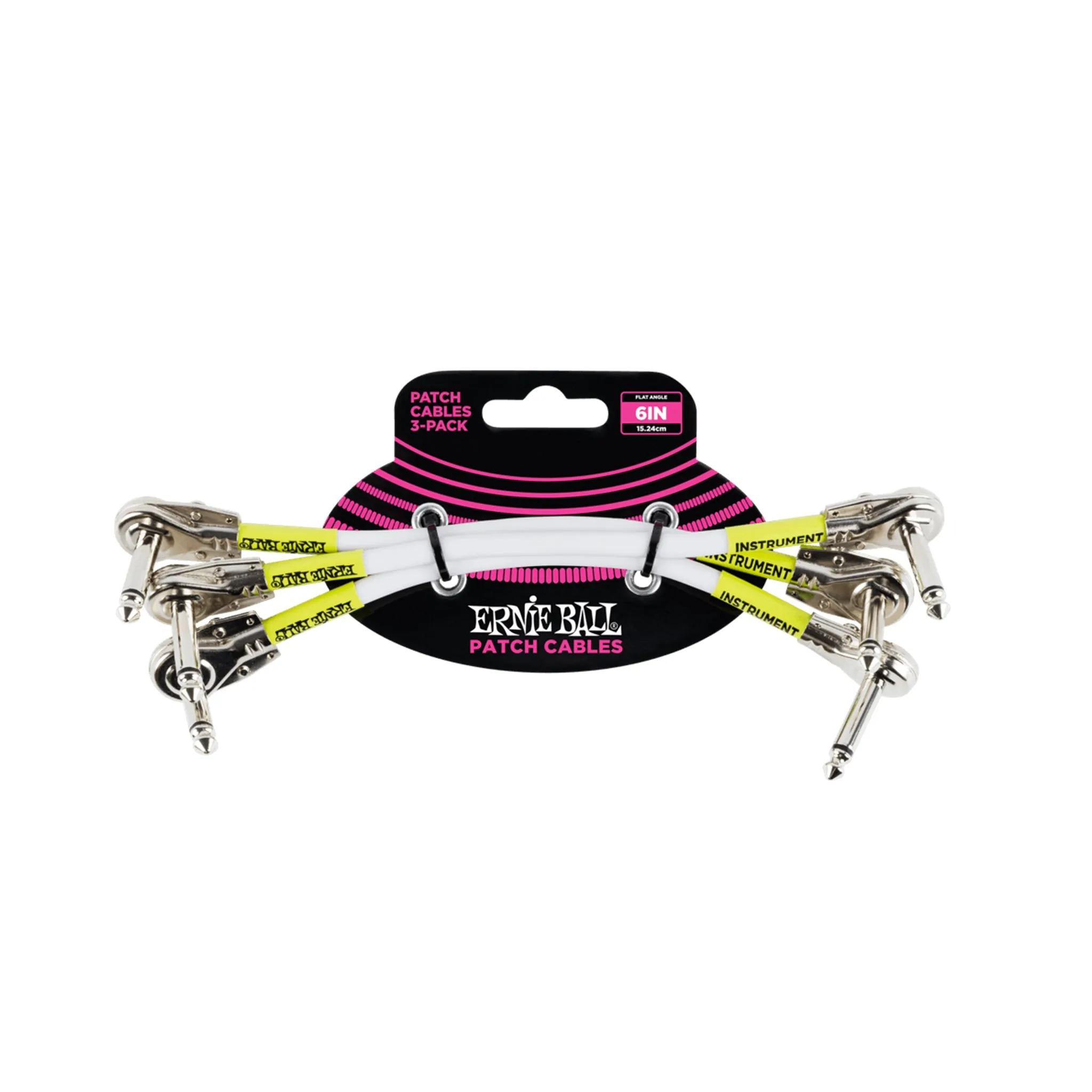 Ernie Ball 6' Flat Angle to Flat Angle Patch Cable, 3-Pack, White