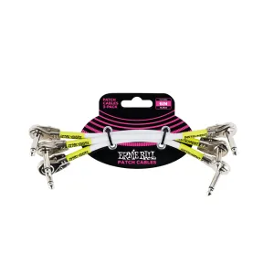 Ernie Ball 6' Flat Angle to Flat Angle Patch Cable, 3-Pack, White