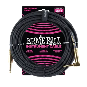 Ernie Ball Braided Instrument Cable - 25ft Black Straight to Angled