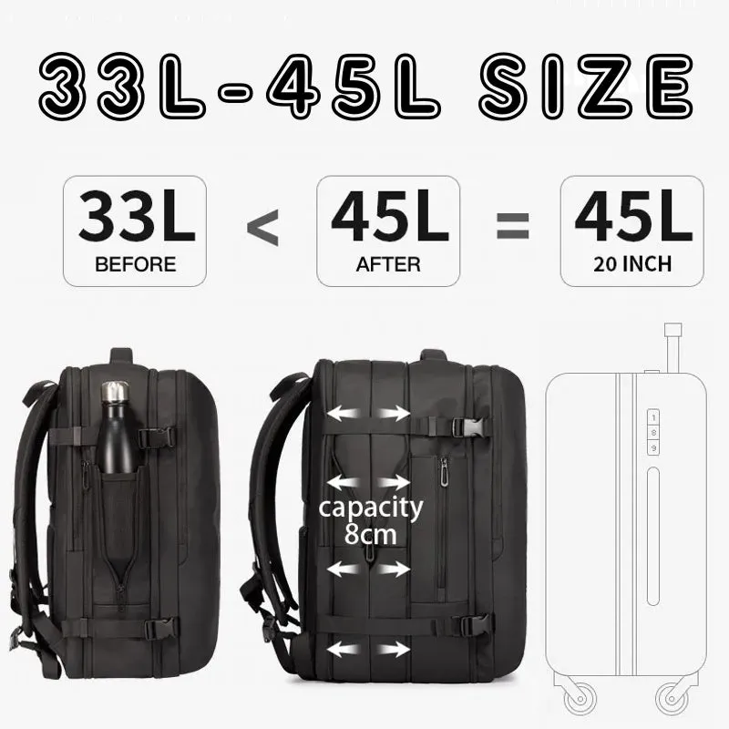 Expandable Backpack Business Travel Bag Black