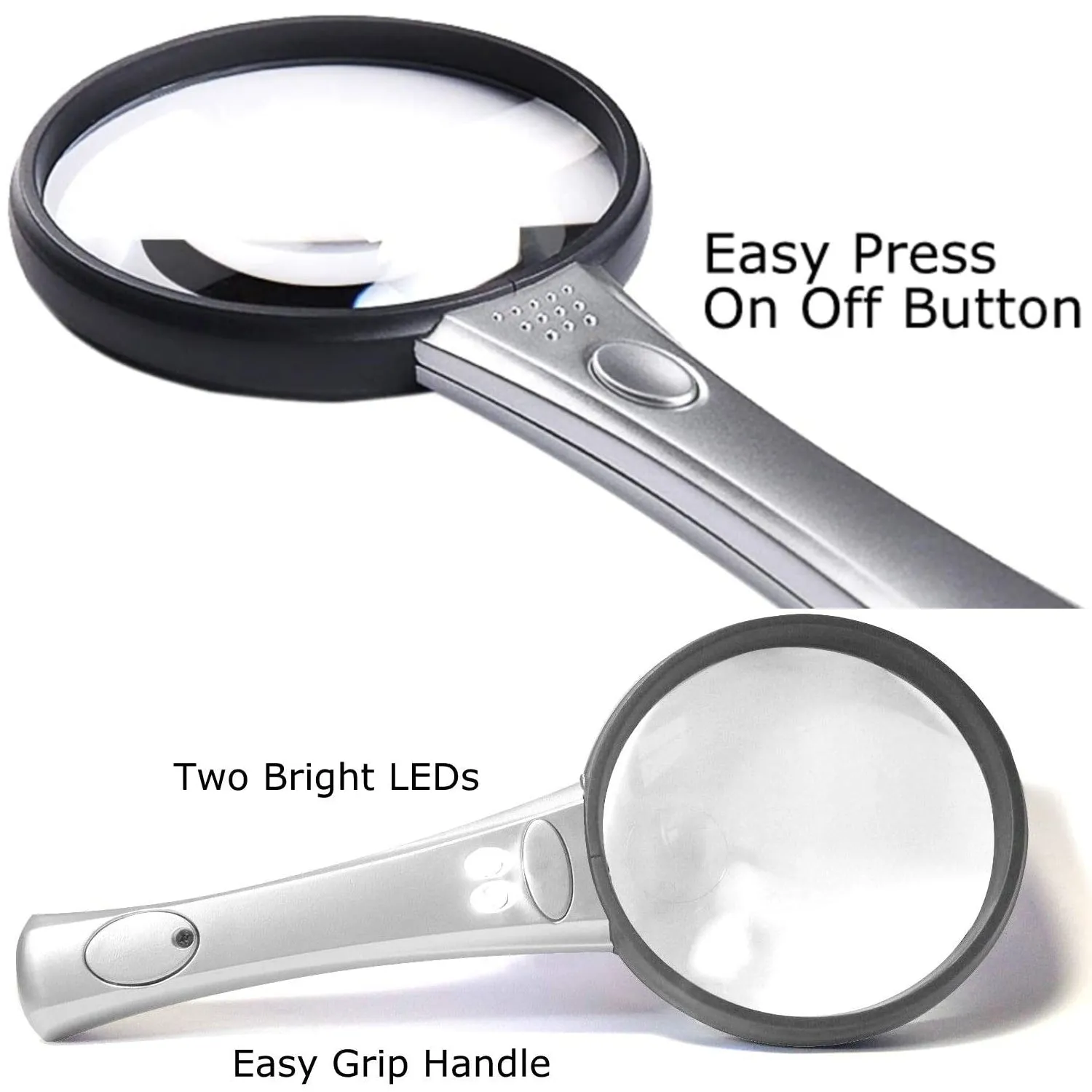 Extra Lightweight Magnifying Glass with Light - With higher magnification secondary lens  - 4 sizes