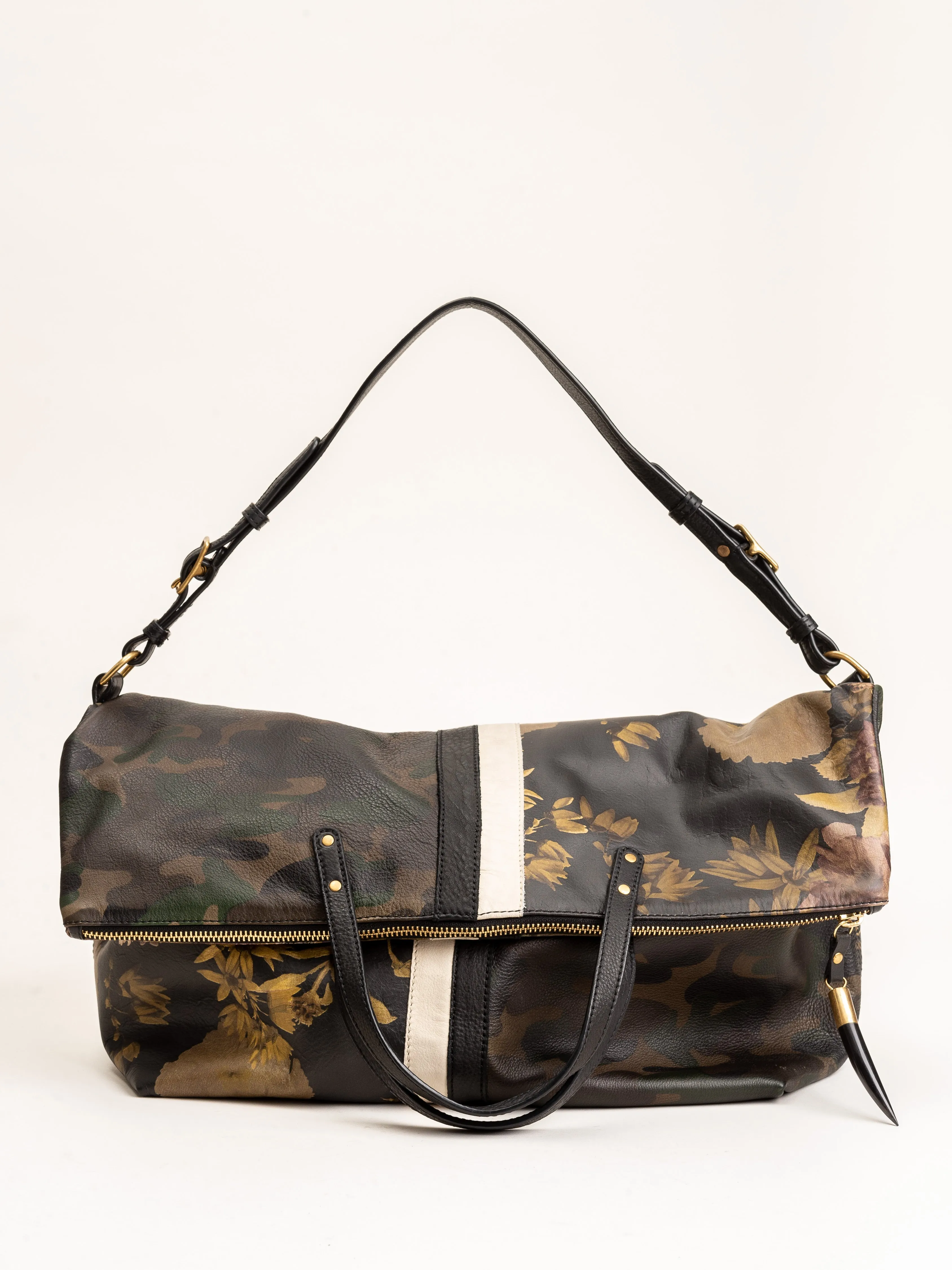 foldover tote - black peony & dark camo