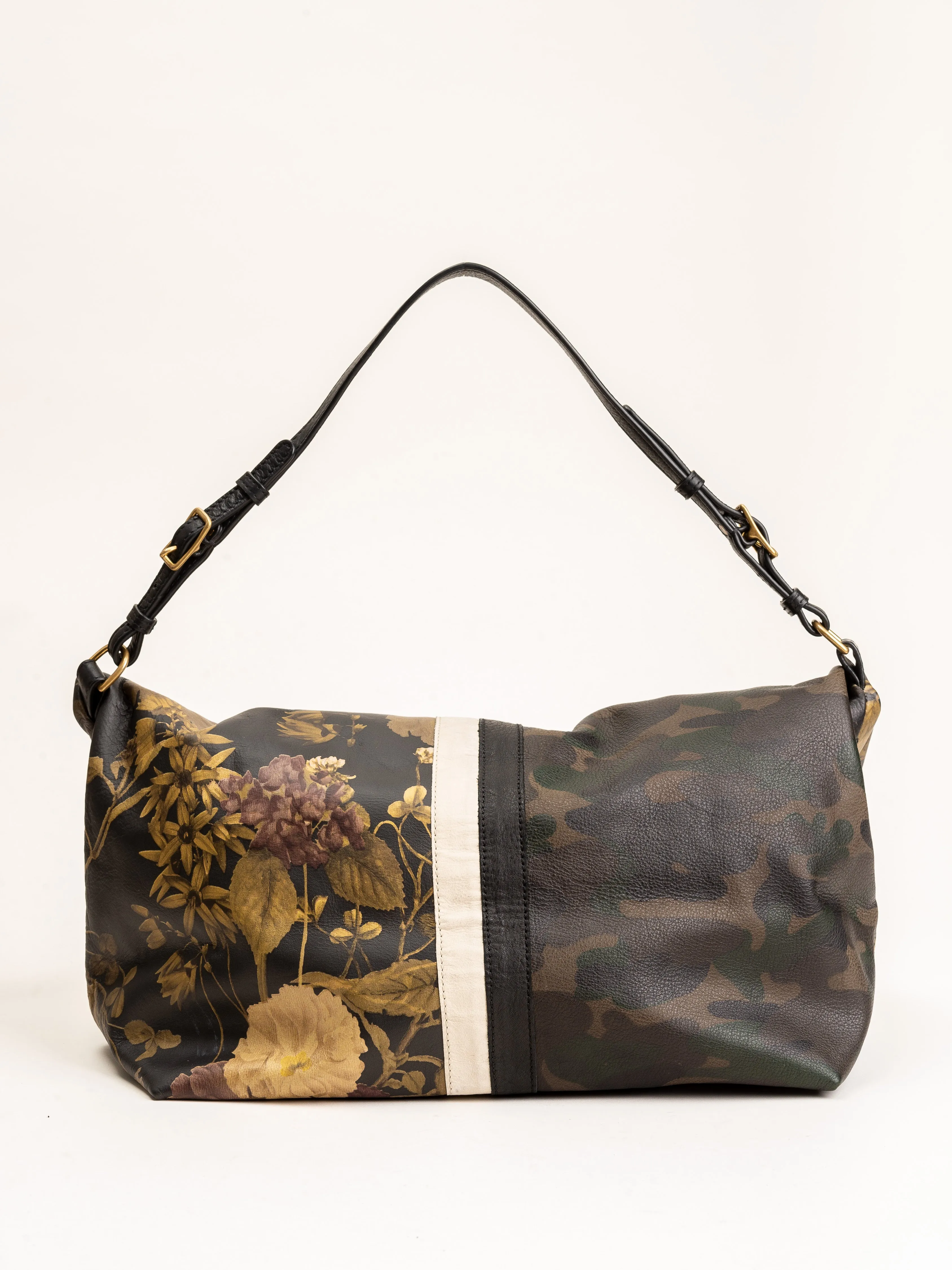 foldover tote - black peony & dark camo