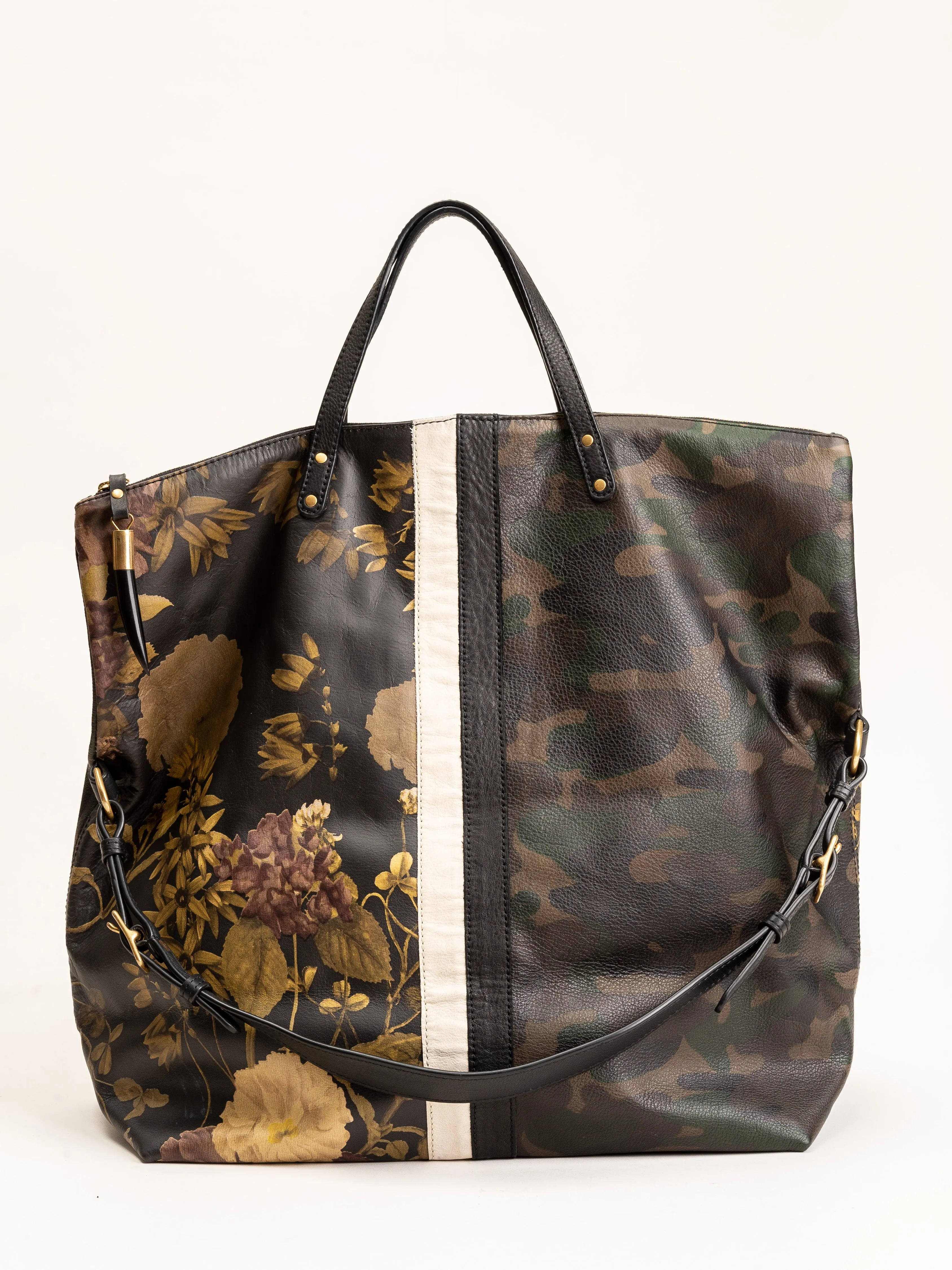 foldover tote - black peony & dark camo