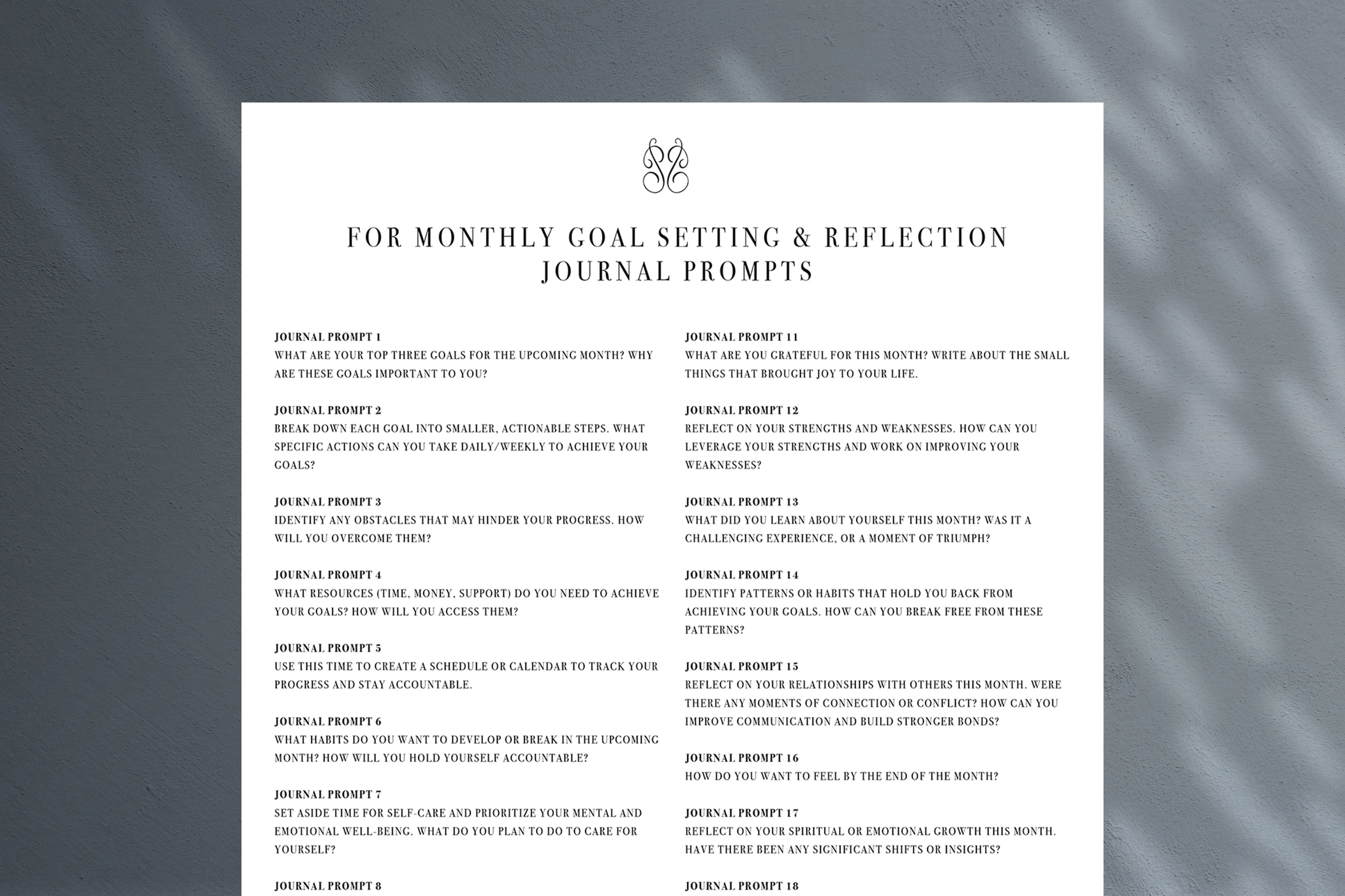 For Monthly Goal Setting & Reflection Journal Prompts