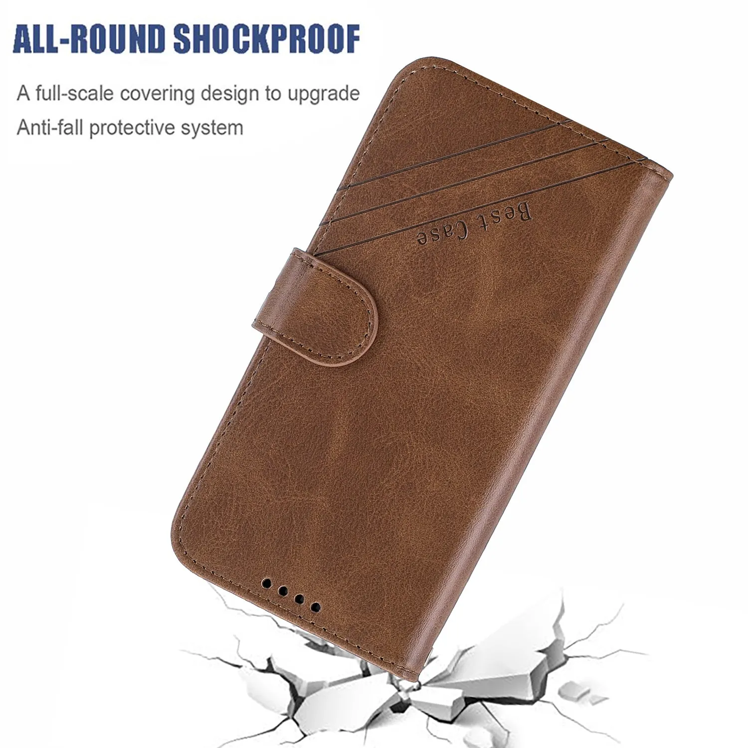 For Redmi Note 8T/Redmi 8/Redmi 8A Case Soft Leather Cover with Denim Texture Precise Cutouts Wallet Design Buckle Closure Smartphone Shell  brown