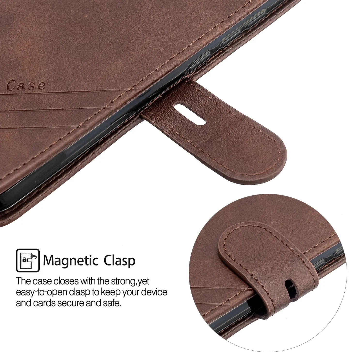 For Redmi Note 8T/Redmi 8/Redmi 8A Case Soft Leather Cover with Denim Texture Precise Cutouts Wallet Design Buckle Closure Smartphone Shell  brown