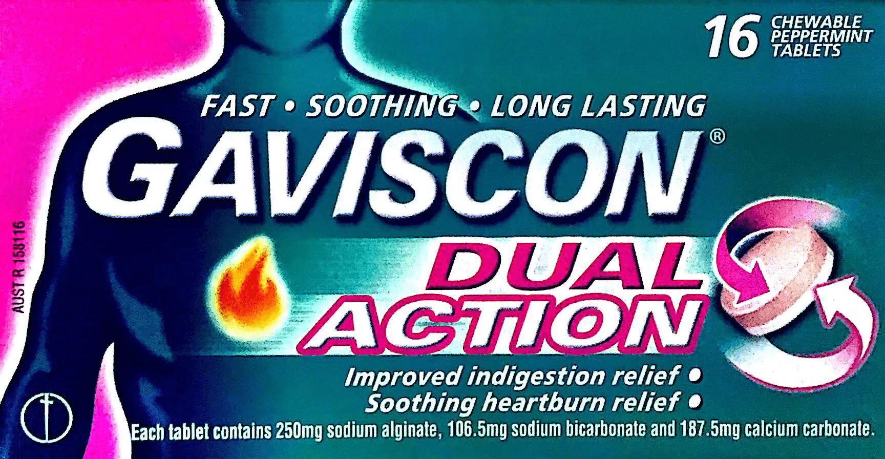 Gaviscon Dual Action 16 chewable peppermint tablets