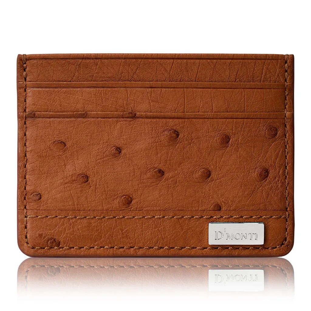 Gold Brown- Men Exotic Ostrich Leather Card Holder Slim Wallet