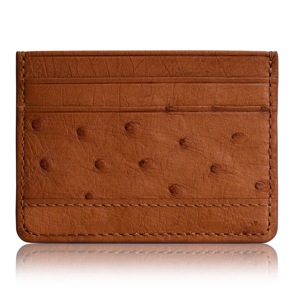 Gold Brown- Men Exotic Ostrich Leather Card Holder Slim Wallet