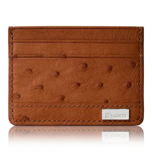 Gold Brown- Men Exotic Ostrich Leather Card Holder Slim Wallet