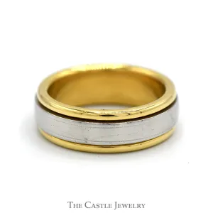 Grooved Two Tone Platinum and 18k Yellow Gold Men's Band - Size 9.75
