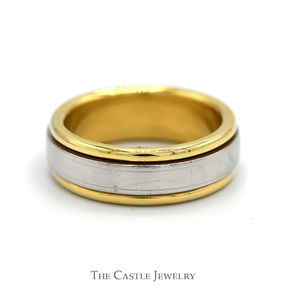 Grooved Two Tone Platinum and 18k Yellow Gold Men's Band - Size 9.75