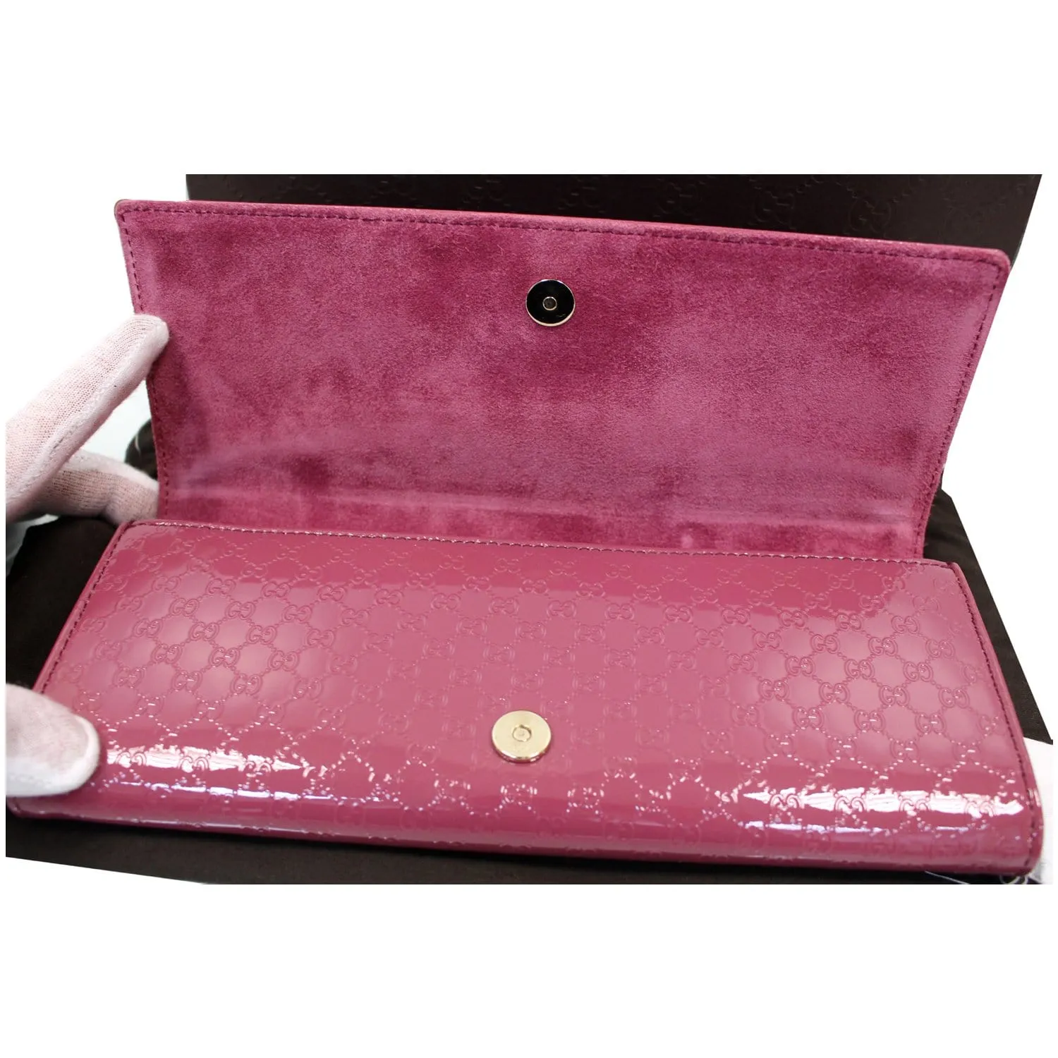 GUCCI Broadway Patent Microguccissima Small Clutch Fuschia - Last Call