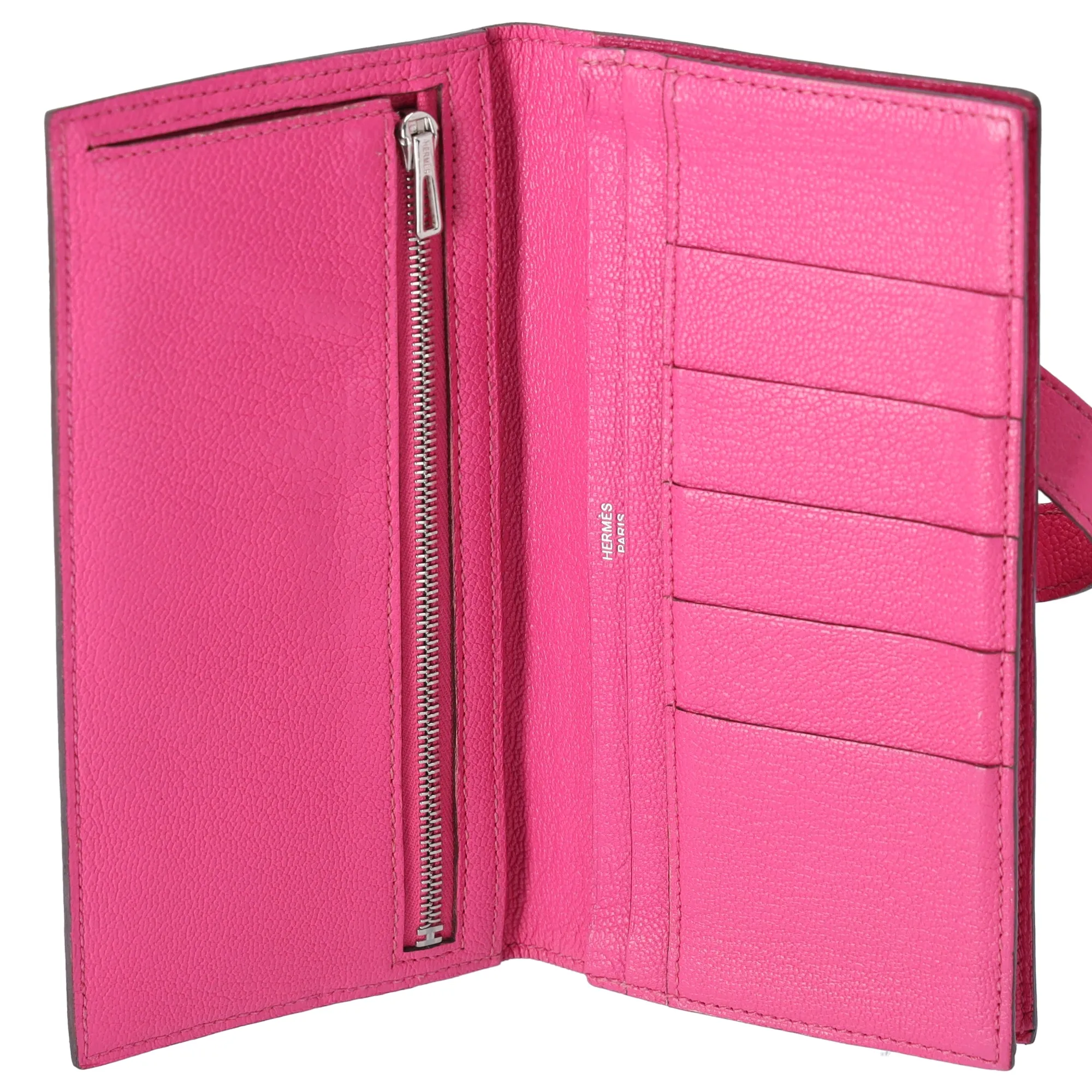 Hermes Bairn Soufflé Long Bifold Wallet Pink Rose Tyrien Chevre