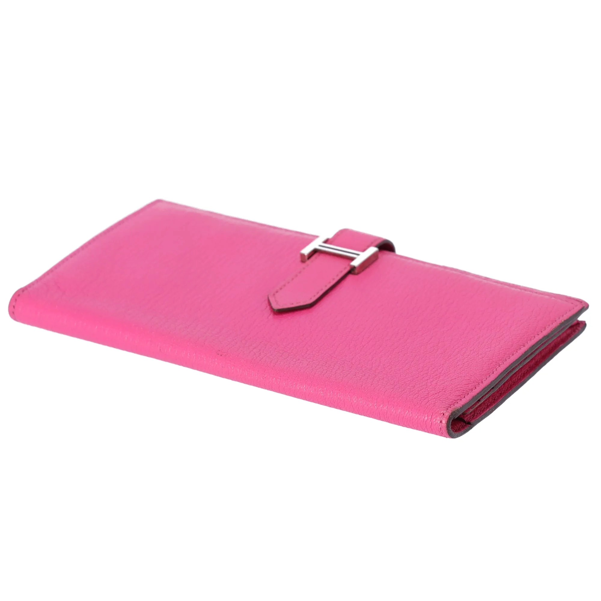 Hermes Bairn Soufflé Long Bifold Wallet Pink Rose Tyrien Chevre