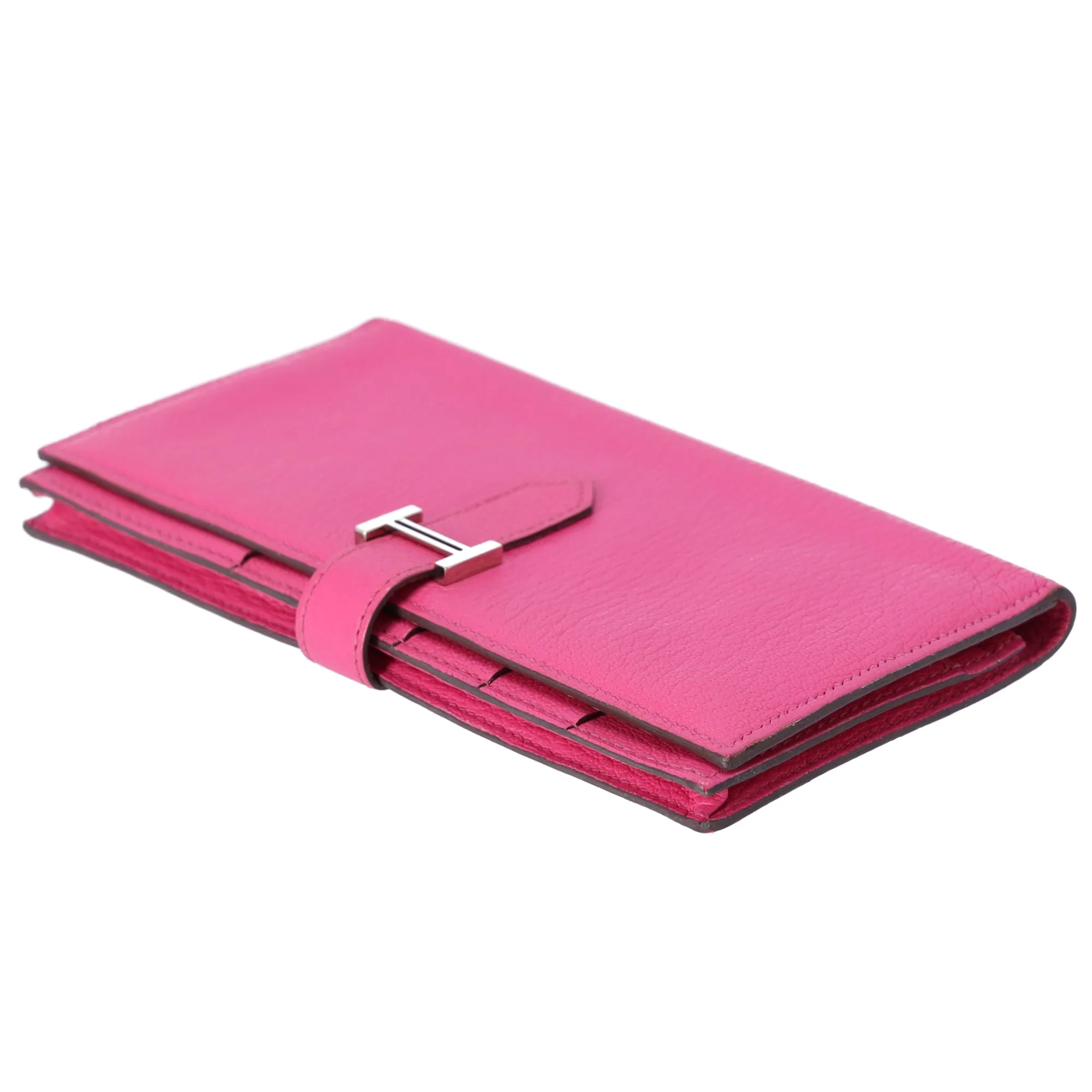 Hermes Bairn Soufflé Long Bifold Wallet Pink Rose Tyrien Chevre