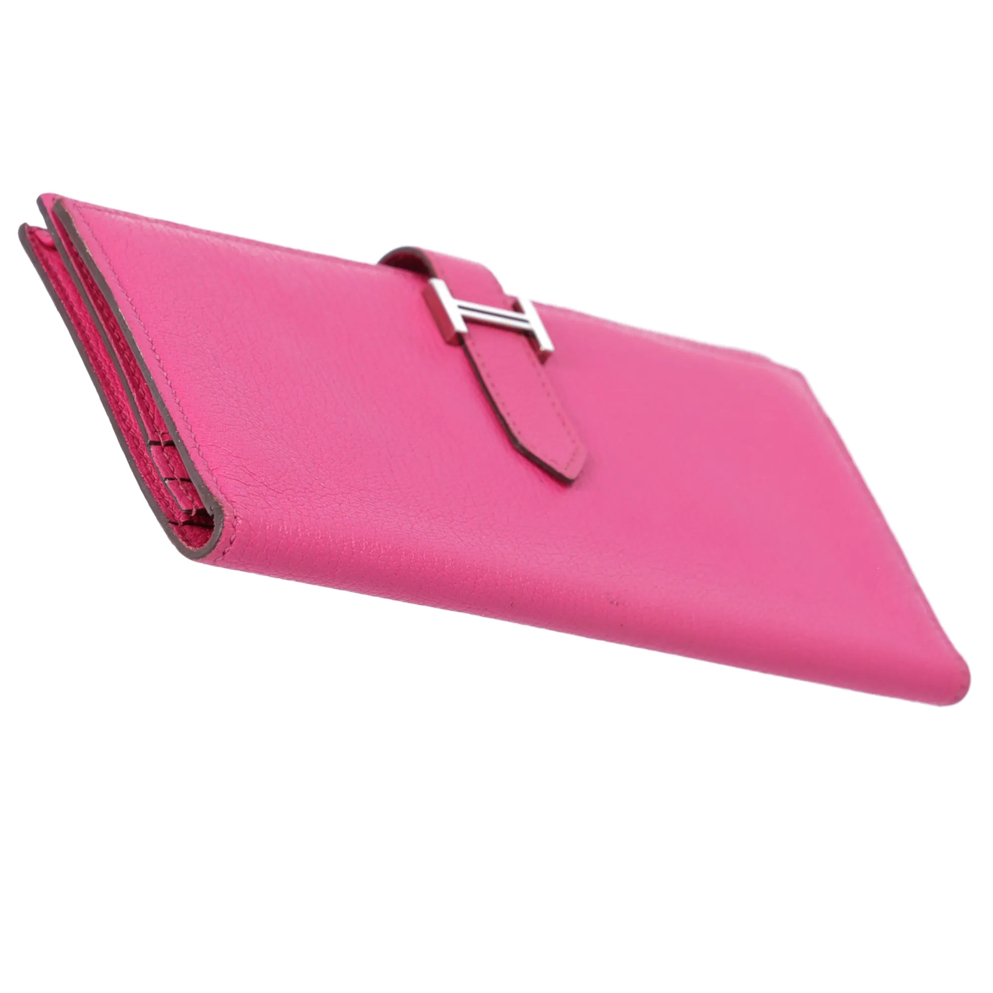 Hermes Bairn Soufflé Long Bifold Wallet Pink Rose Tyrien Chevre