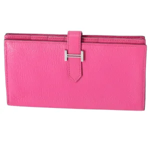 Hermes Bairn Soufflé Long Bifold Wallet Pink Rose Tyrien Chevre