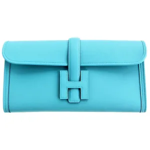 Hermes Blue Atoll Jige Elan 29cm Swift Clutch Bag