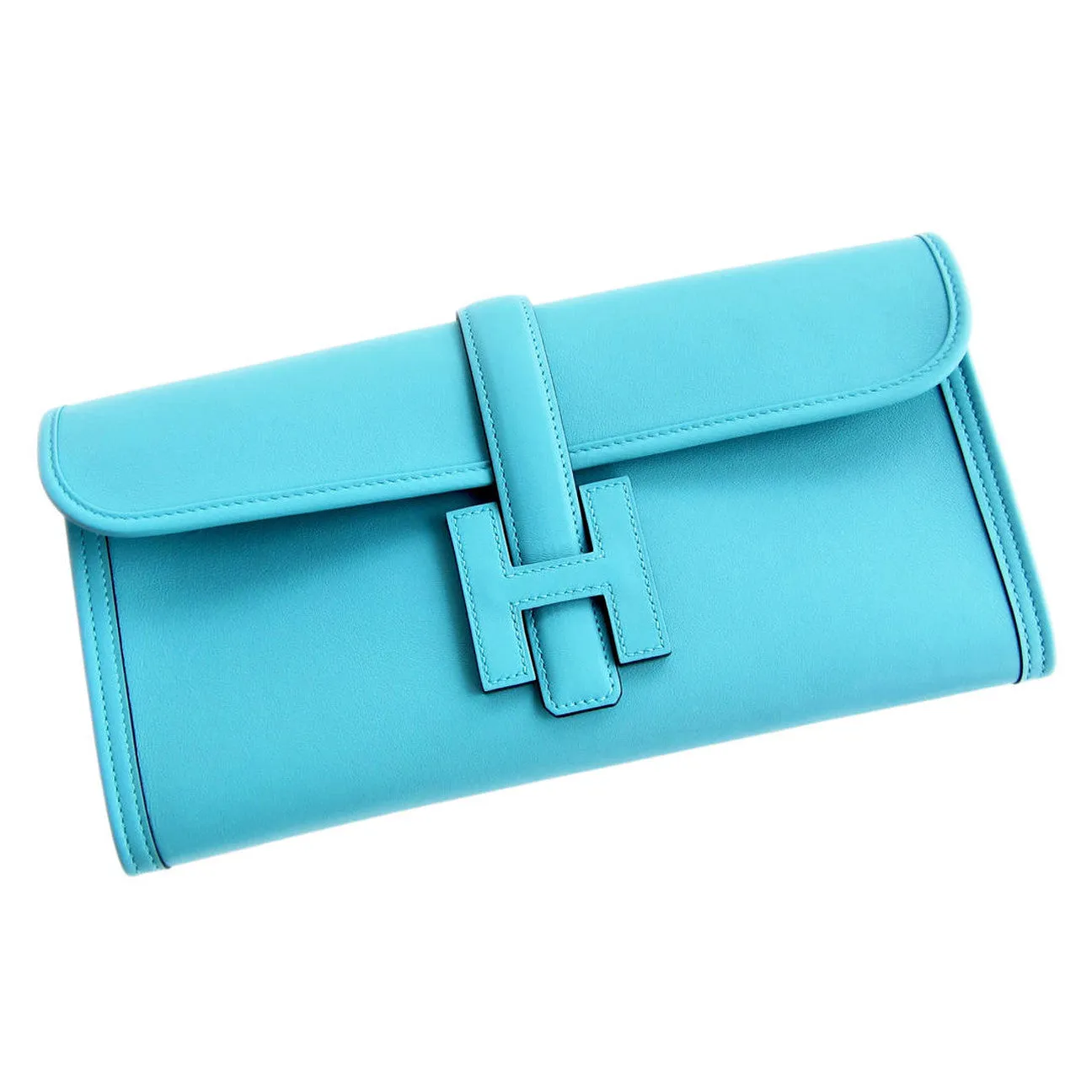 Hermes Blue Atoll Jige Elan 29cm Swift Clutch Bag