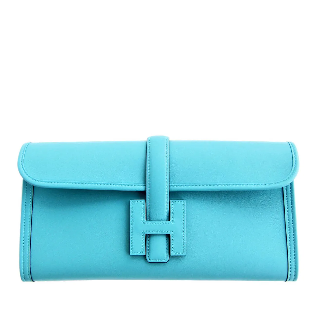 Hermes Blue Atoll Jige Elan 29cm Swift Clutch Bag