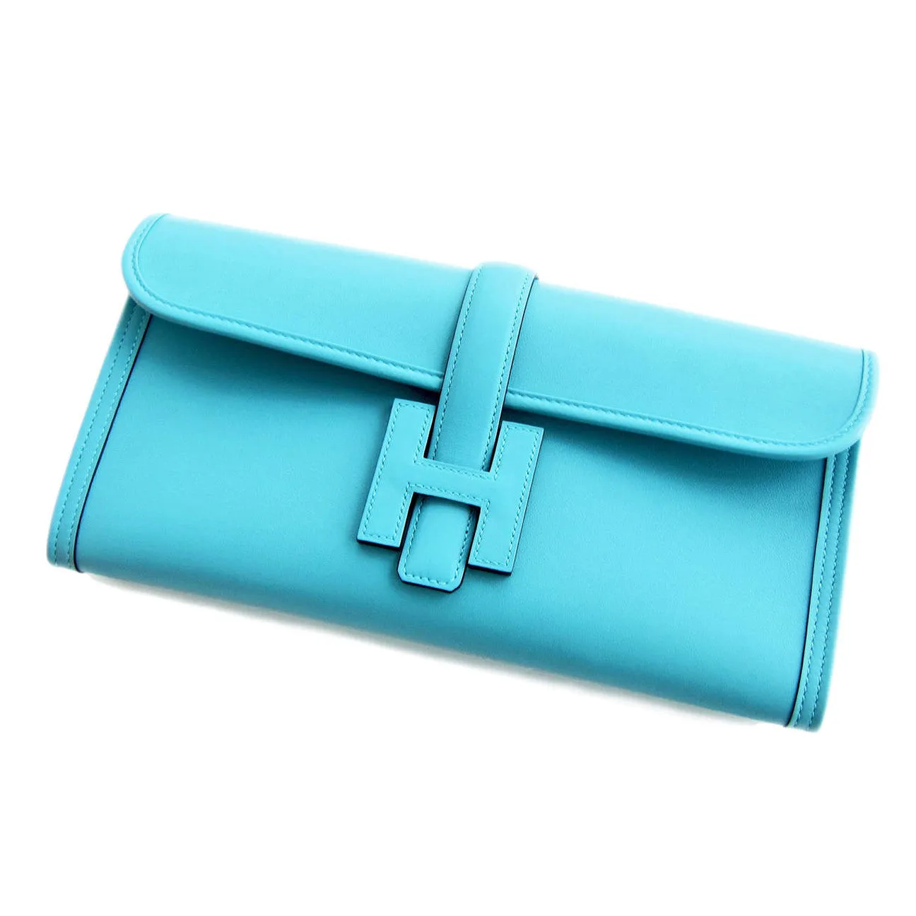 Hermes Blue Atoll Jige Elan 29cm Swift Clutch Bag