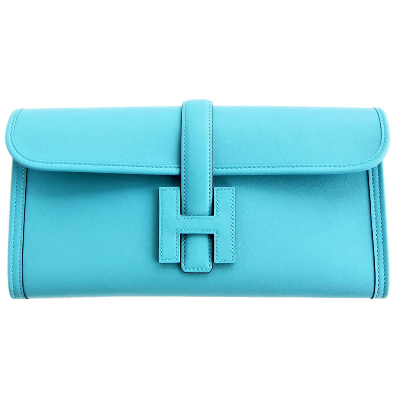 Hermes Blue Atoll Jige Elan 29cm Swift Clutch Bag