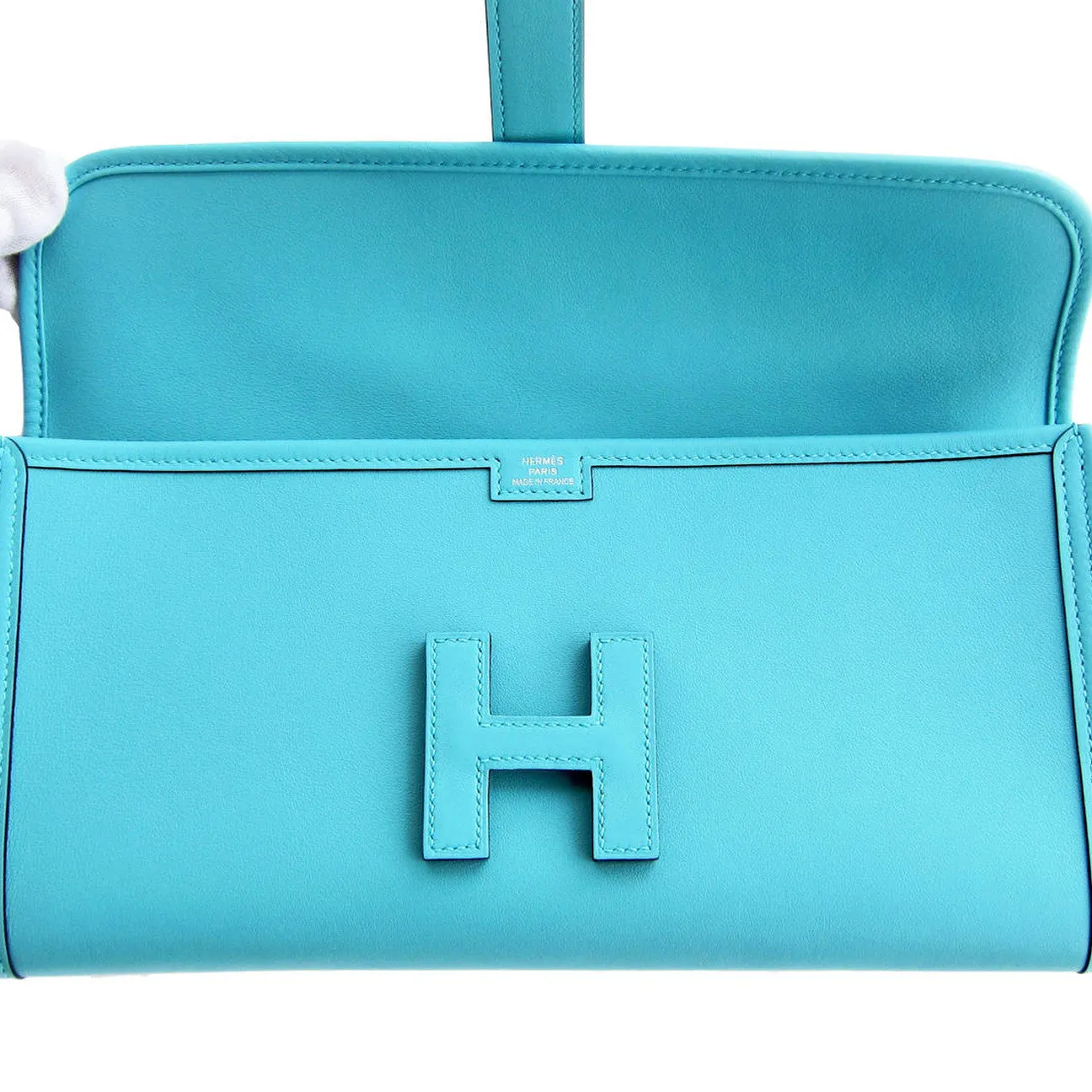 Hermes Blue Atoll Jige Elan 29cm Swift Clutch Bag