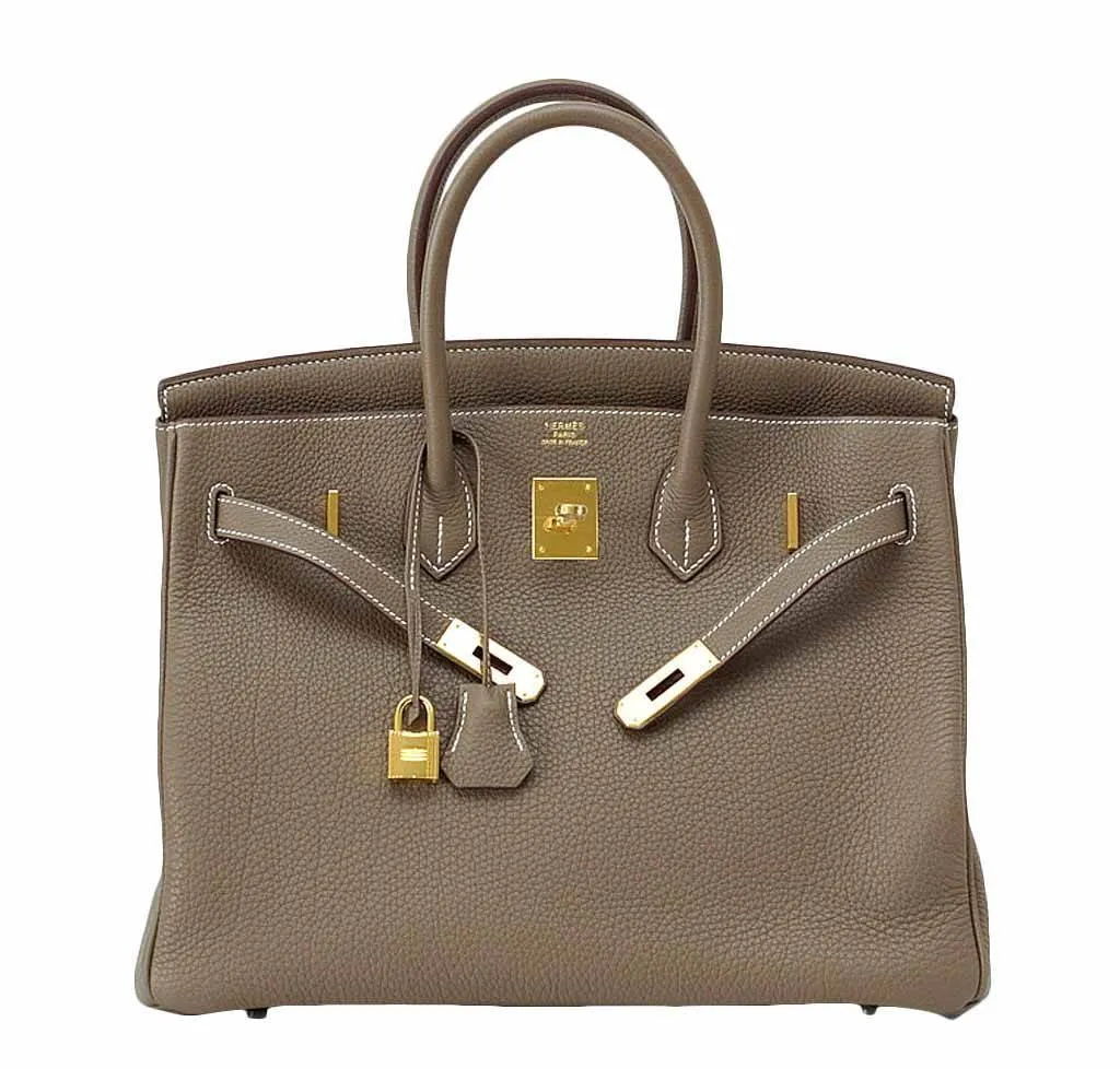 Hermès Etoupe Togo Birkin 35 Bag GHW
