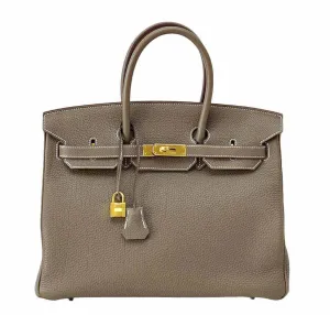 Hermès Etoupe Togo Birkin 35 Bag GHW