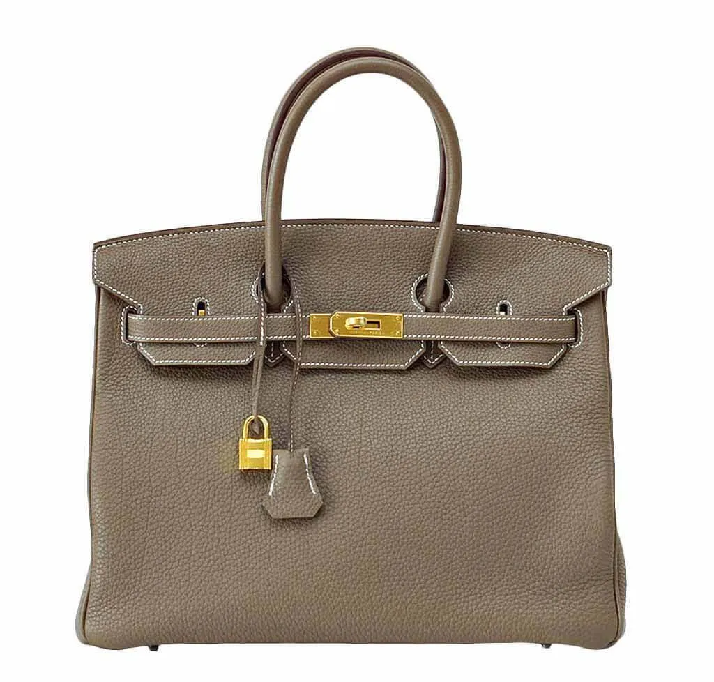 Hermès Etoupe Togo Birkin 35 Bag GHW