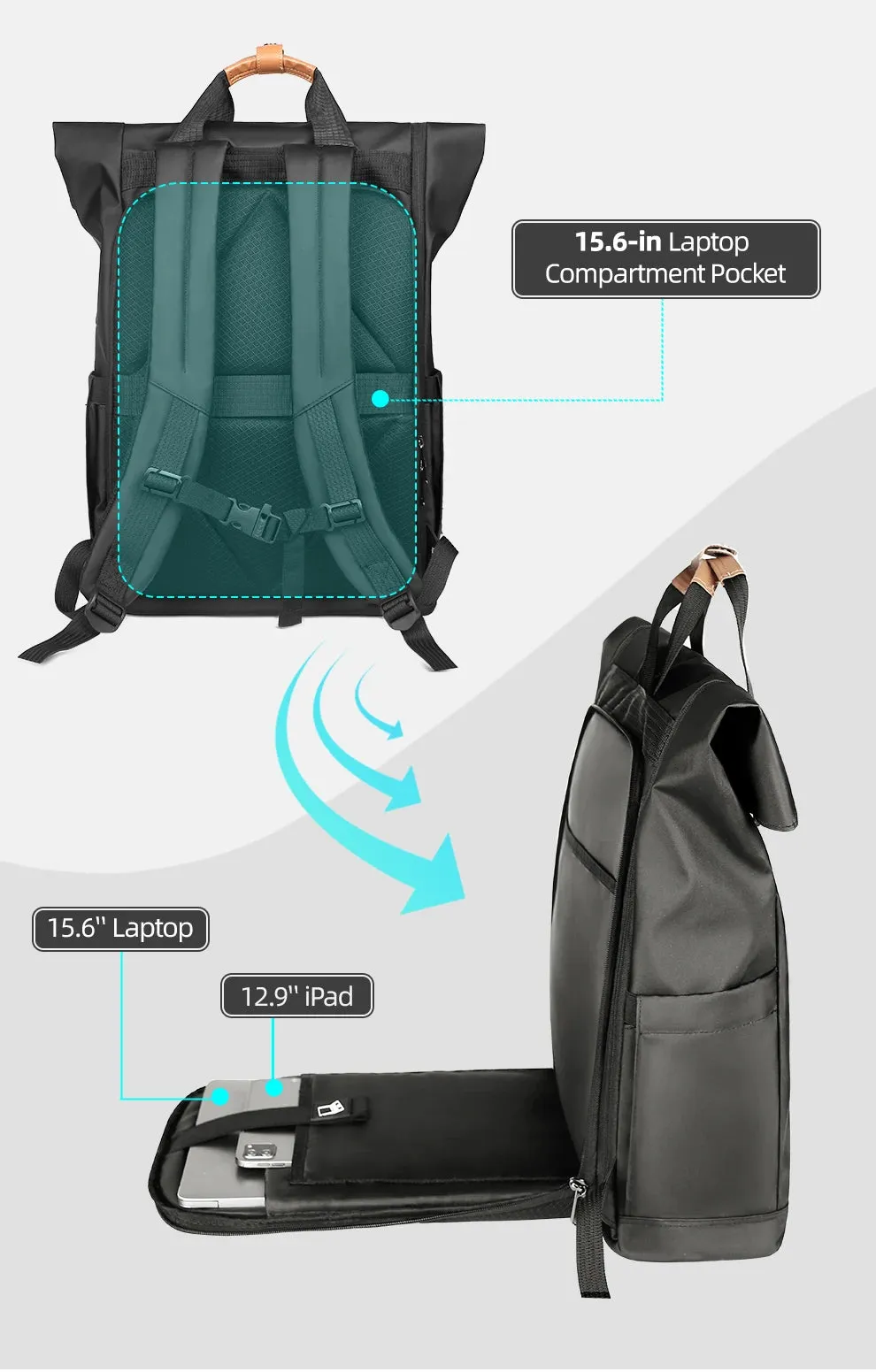 HEROIC KNIGHT 8070B Expandable Laptop Bag & Business Backpack with USB Charger