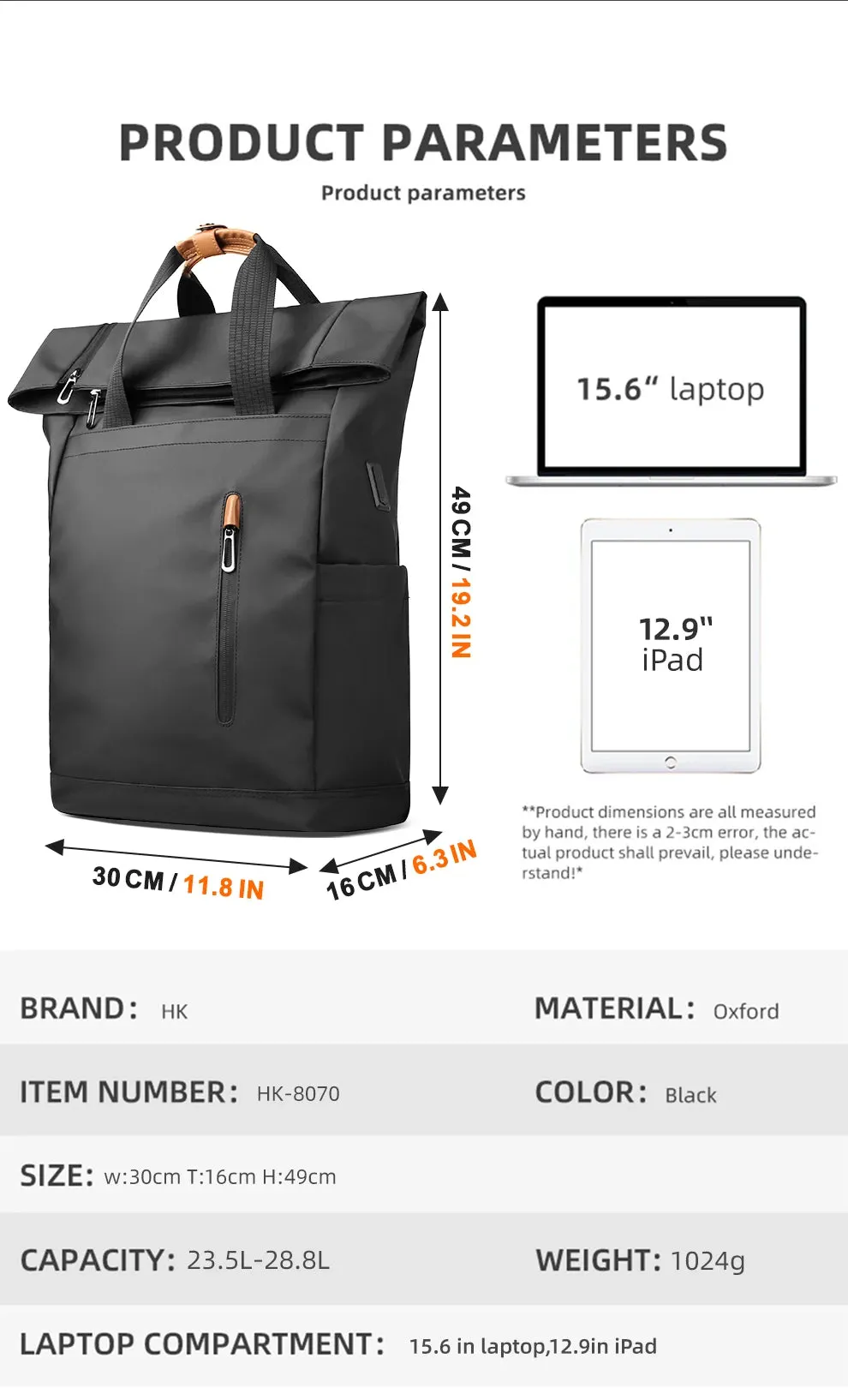 HEROIC KNIGHT 8070B Expandable Laptop Bag & Business Backpack with USB Charger