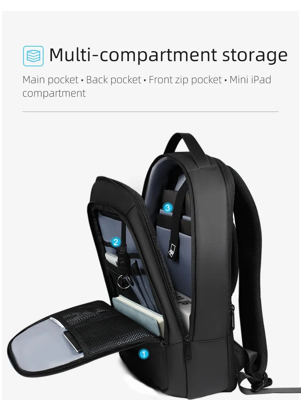 HEROIC KNIGHT 8228TB Expandable Laptop Bag & Business Backpack with USB Charger