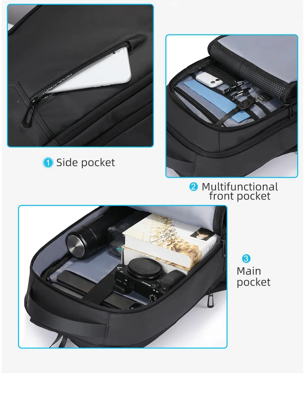 HEROIC KNIGHT 8228TB Expandable Laptop Bag & Business Backpack with USB Charger