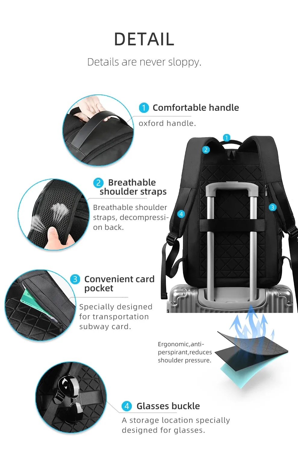 HEROIC KNIGHT 8228TB Expandable Laptop Bag & Business Backpack with USB Charger