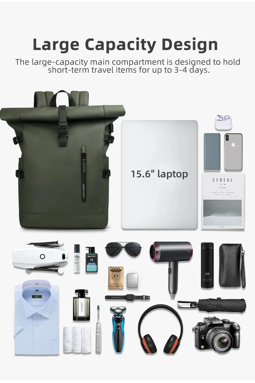 HEROIC KNIGHT 8448 Expandable Laptop Bag & Business Backpack with USB Charger